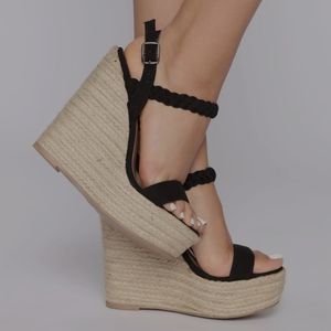 Black Strapped Wedges